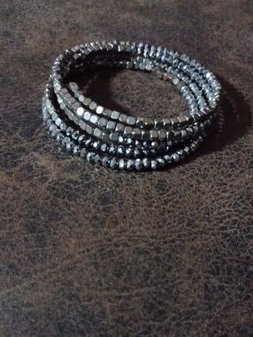4/$40 Gunmetal Beaded Coil Bracelet